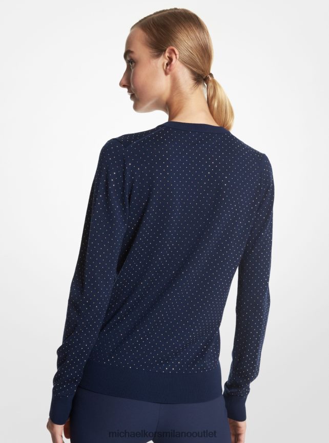 Michael Kors Maglia della collezione in lana merino con borchie e scollo a V donne blu marino/oro P06L0L3561 vestiario