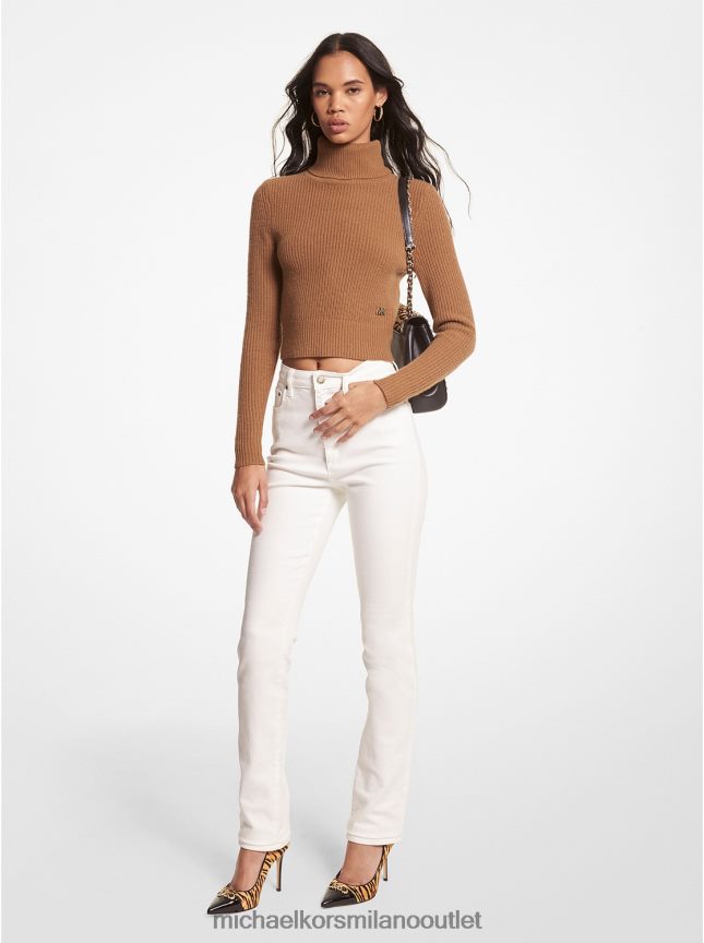Michael Kors maglione cropped a collo alto in lana stretch donne buccia P06L0L438 vestiario