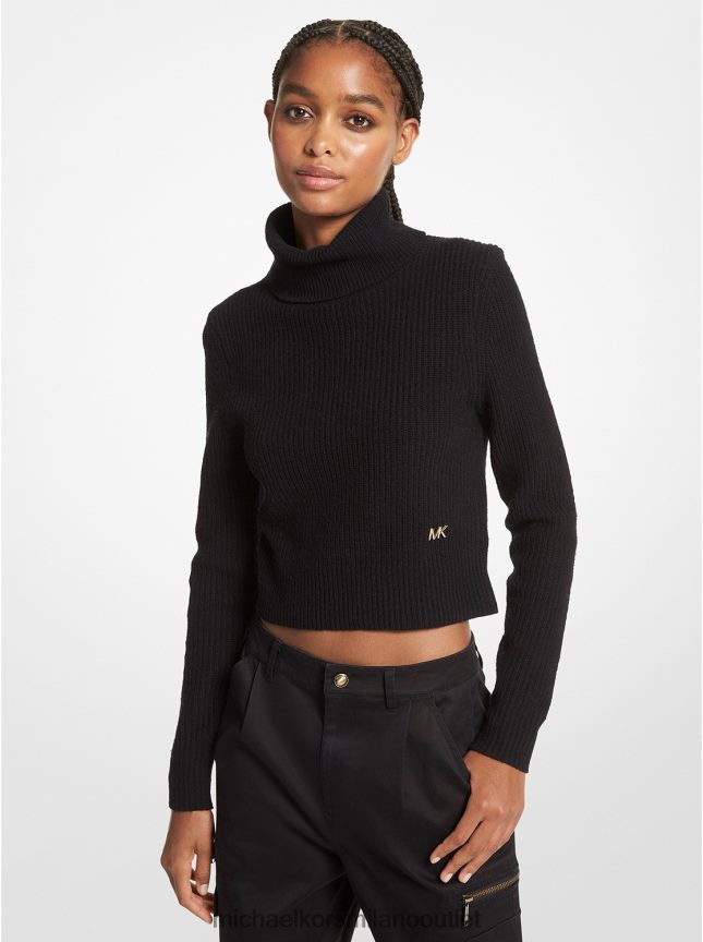 Michael Kors maglione cropped a collo alto in lana stretch donne nero P06L0L442 vestiario