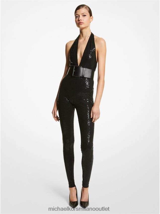 Michael Kors catsuit della collezione in jersey stretch opaco con paillettes ricamate a mano donne nero P06L0L3591 vestiario
