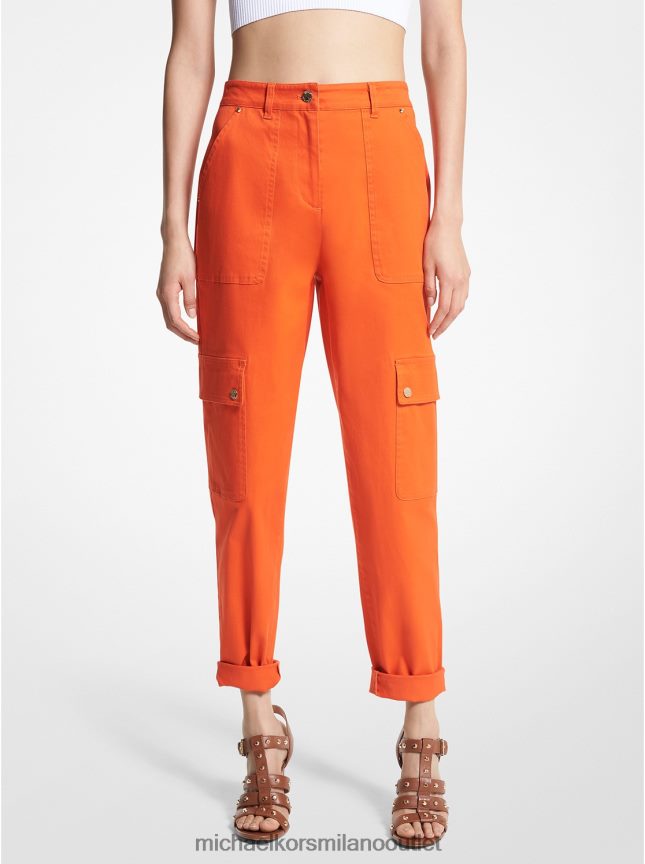 Michael Kors pantaloni cargo in cotone organico elasticizzato donne arancione ottico P06L0L488 vestiario