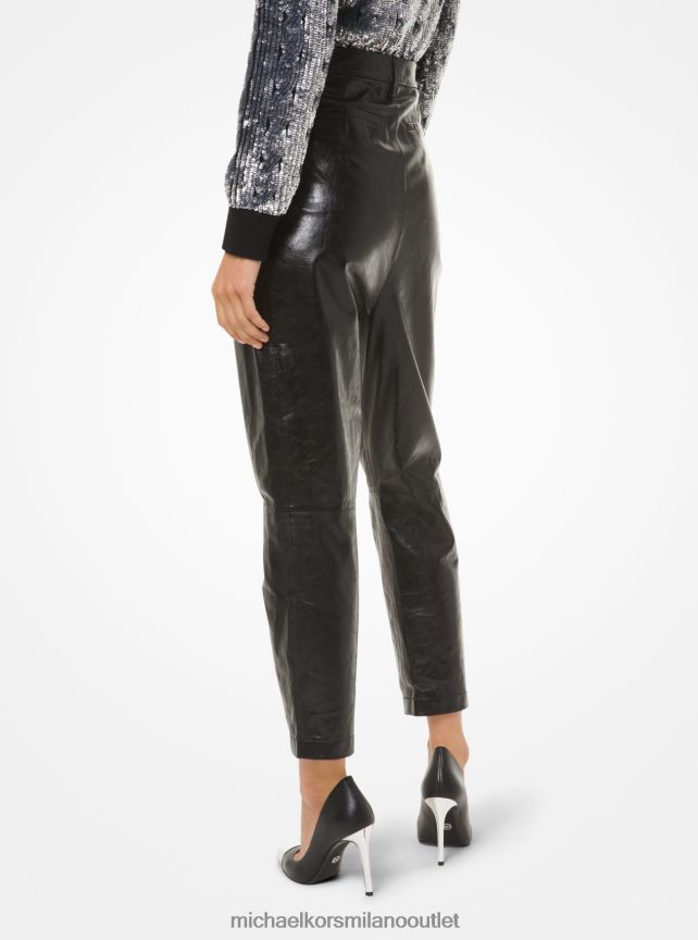 Michael Kors pantaloni di pelle con pieghe donne nero P06L0L517 vestiario