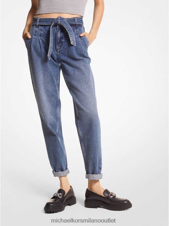 Michael Kors pantaloni in denim con pieghe donne lavaggio blu crepuscolo P06L0L505 vestiario