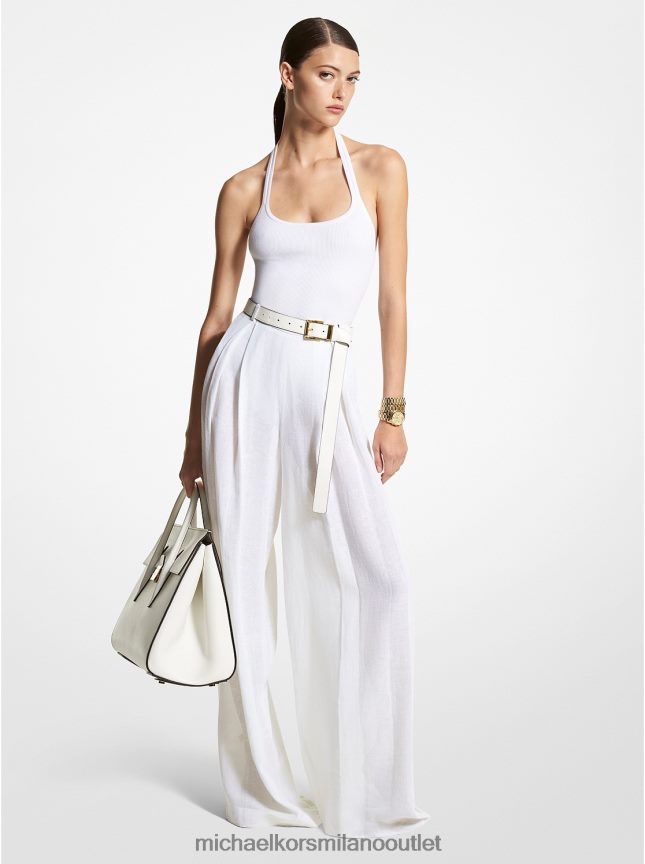 Michael Kors pantaloni palazzo della collezione in garza di lino donne bianco ottico P06L0L3434 vestiario