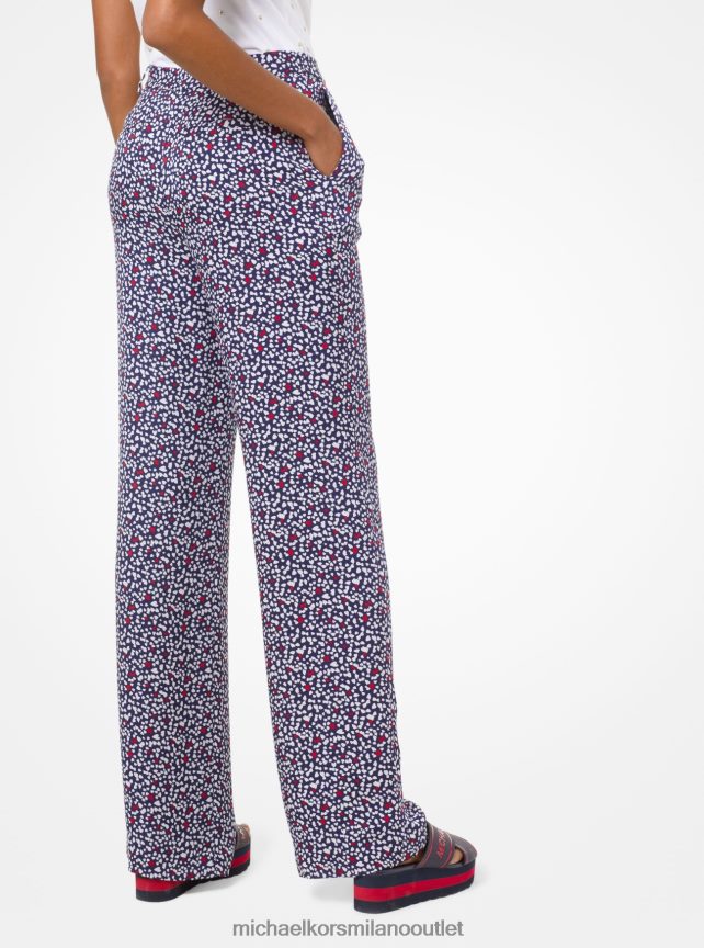 Michael Kors pantaloni pigiama in georgette di seta con stampa di cuori donne bianco/blu navy P06L0L519 vestiario