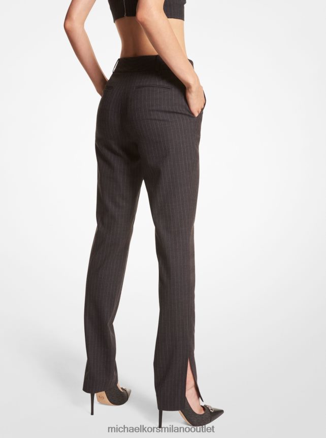 Michael Kors pantaloni slim gessati in flanella di lana stretch donne erica di carbone P06L0L506 vestiario