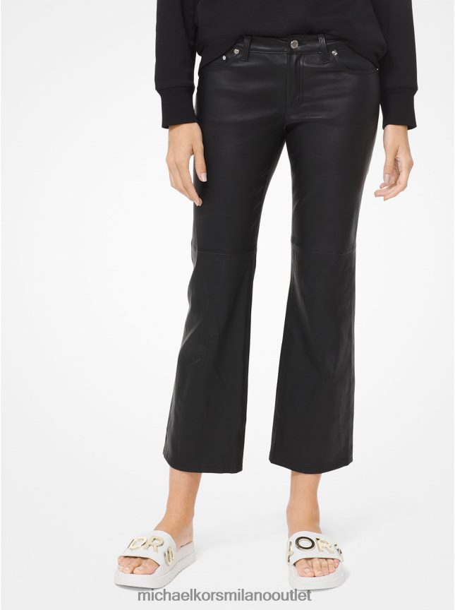 Michael Kors pantaloni svasati cropped in pelle izzy donne nero P06L0L522 vestiario