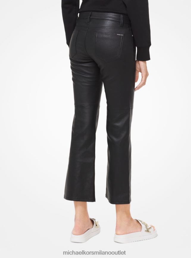 Michael Kors pantaloni svasati cropped in pelle izzy donne nero P06L0L522 vestiario
