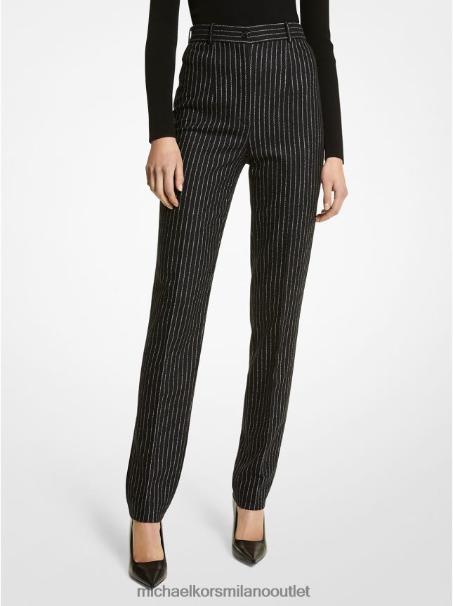 Michael Kors Pantaloni della collezione Carolyn gessati in flanella stretch donne nero bianco P06L0L3596 vestiario