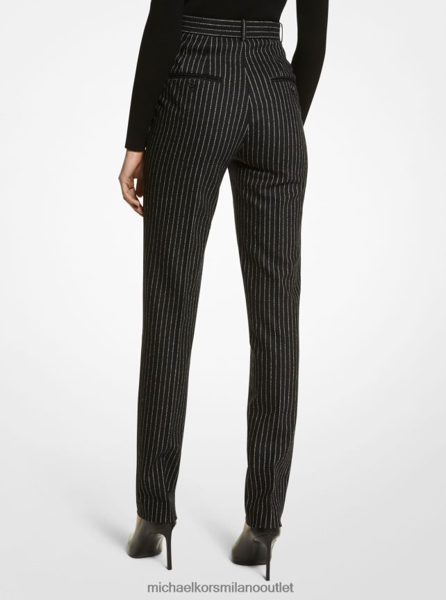 Michael Kors Pantaloni della collezione Carolyn gessati in flanella stretch donne nero bianco P06L0L3596 vestiario