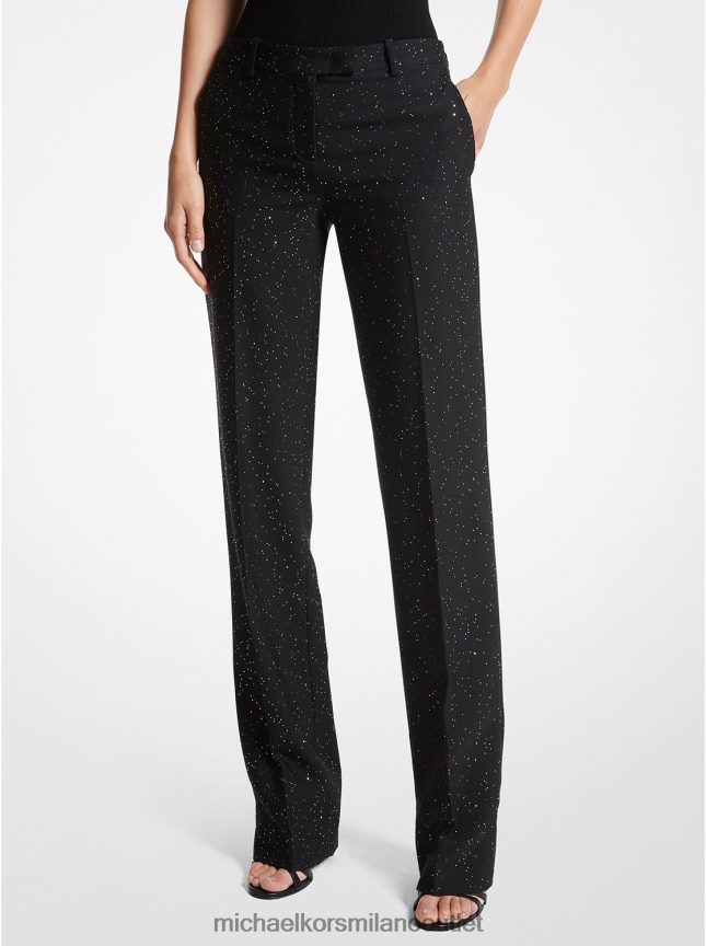 Michael Kors Pantaloni della collezione Carolyn in lana stretch con paillettes donne argento nero P06L0L3409 vestiario