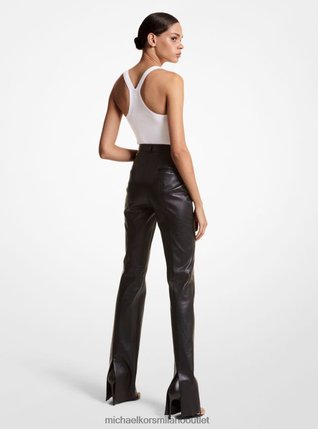 Michael Kors collezione Yasmeen pantaloni in pelle plonge con cintura e polsini spezzati donne nero P06L0L3609 vestiario
