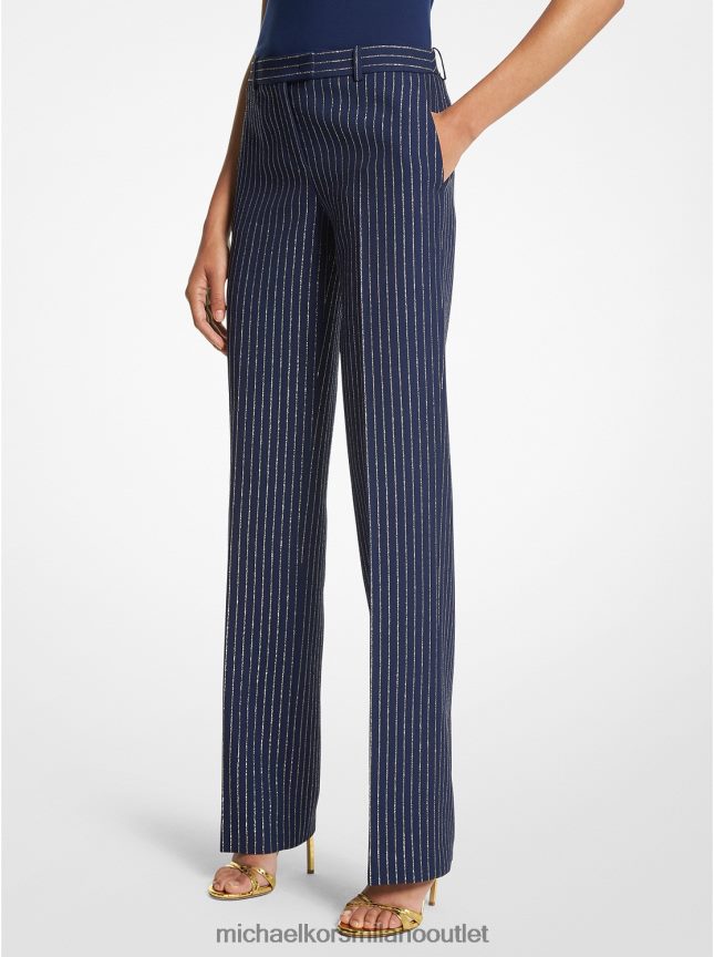 Michael Kors pantaloni della collezione Carolyn gessati metallizzati in doppio crêpe zibellino donne blu marino/oro P06L0L3550 vestiario
