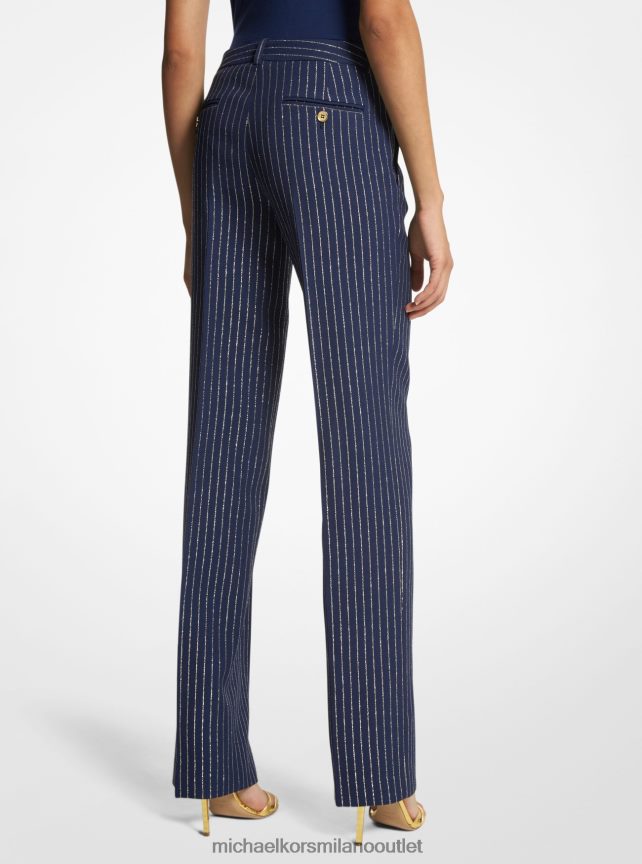 Michael Kors pantaloni della collezione Carolyn gessati metallizzati in doppio crêpe zibellino donne blu marino/oro P06L0L3550 vestiario