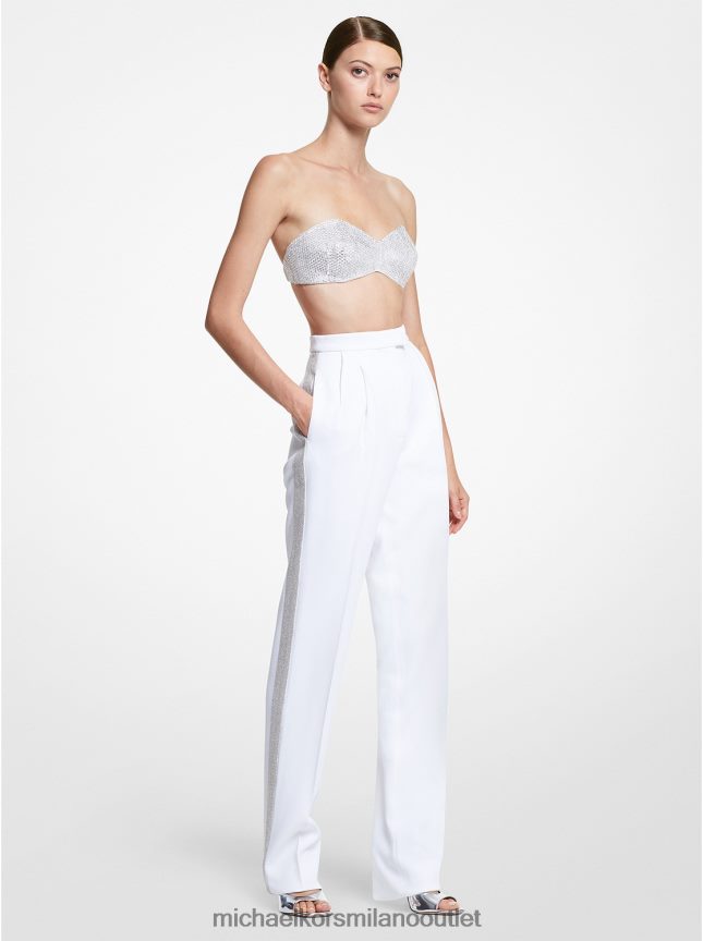 Michael Kors pantaloni di collezione in doppio crêpe di zibellino con cristalli ricamati a mano donne bianco ottico P06L0L3652 vestiario