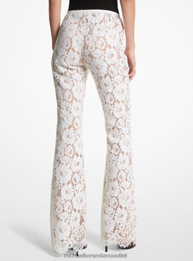 Michael Kors pantaloni svasati della collezione in pizzo floreale di misto cotone donne bianco ottico P06L0L3425 vestiario