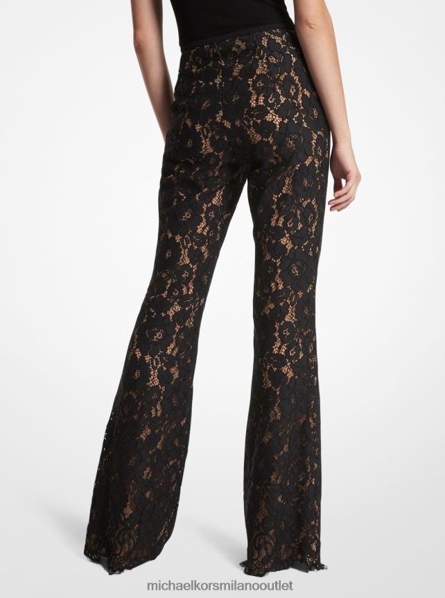 Michael Kors pantaloni svasati della collezione in pizzo floreale di misto cotone donne nero P06L0L3426 vestiario