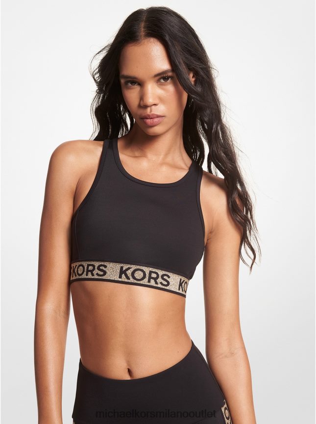 Michael Kors Reggiseno sportivo in nylon elasticizzato con fettuccia con logo donne oro nero P06L0L437 vestiario