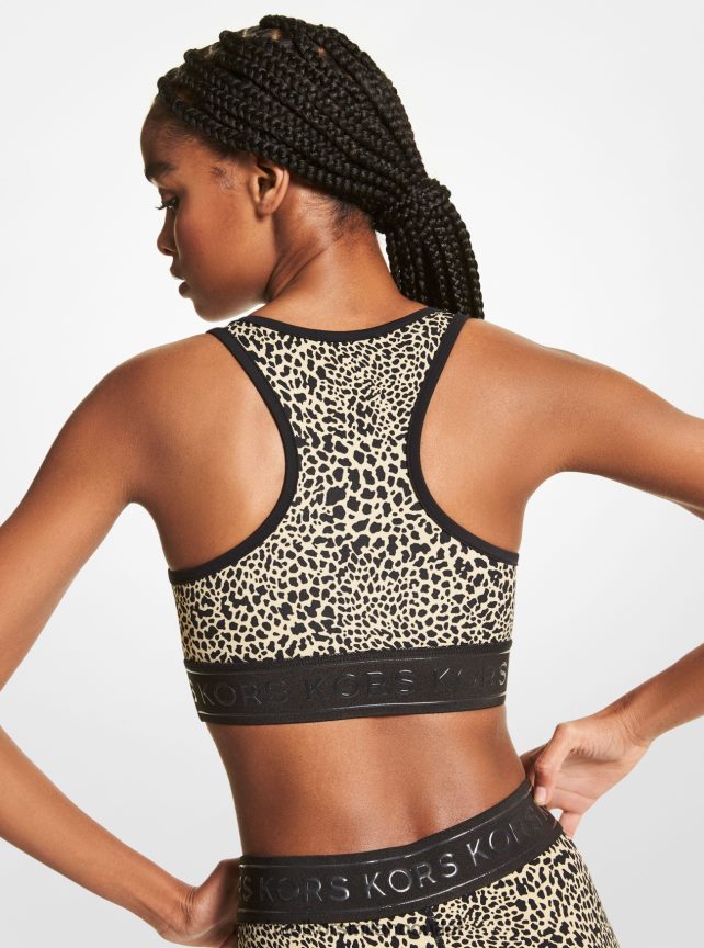 Michael Kors reggiseno sportivo con zip frontale in misto nylon con stampa grafica animalier donne cachi P06L0L453 vestiario