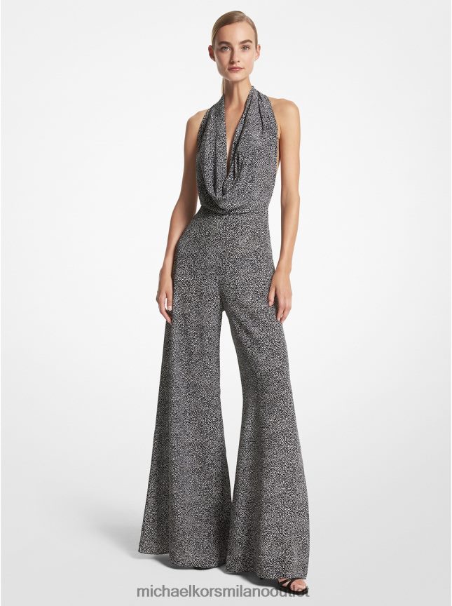 Michael Kors mini tuta in crêpe de chine di seta biologica con ghepardo della collezione donne nero bianco P06L0L3417 vestiario