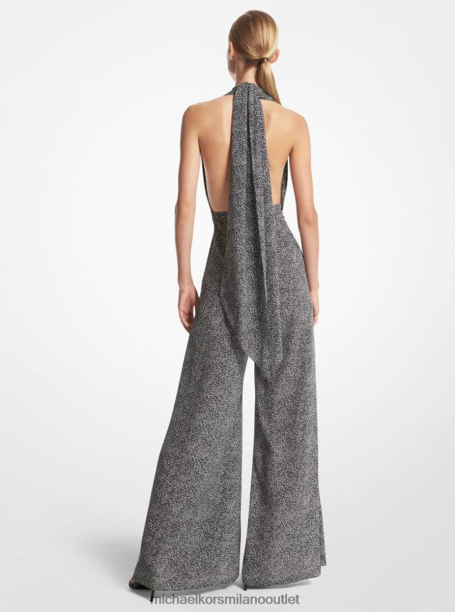 Michael Kors mini tuta in crêpe de chine di seta biologica con ghepardo della collezione donne nero bianco P06L0L3417 vestiario