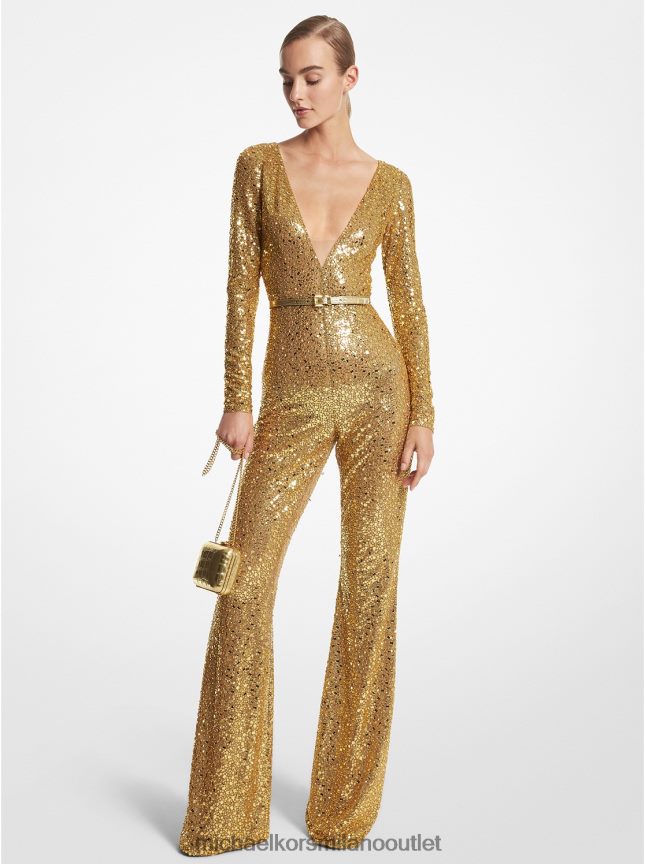 Michael Kors tuta di collezione in tulle stretch con paillette ricamate a mano donne abbronzatura P06L0L3452 vestiario