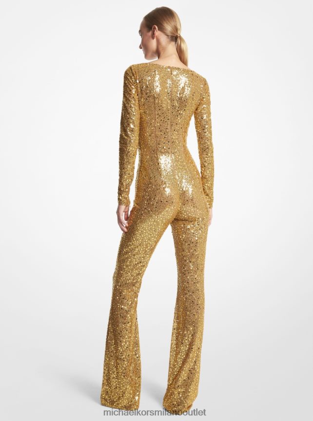 Michael Kors tuta di collezione in tulle stretch con paillette ricamate a mano donne abbronzatura P06L0L3452 vestiario
