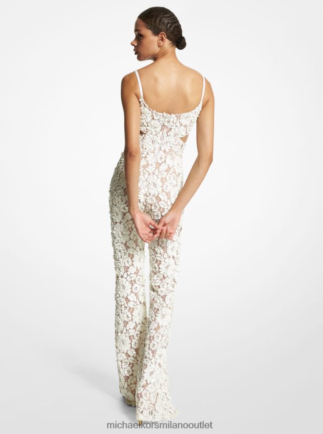 Michael Kors tuta svasata in pizzo floreale con paillette ricamate a mano della collezione donne bianco ottico P06L0L3424 vestiario