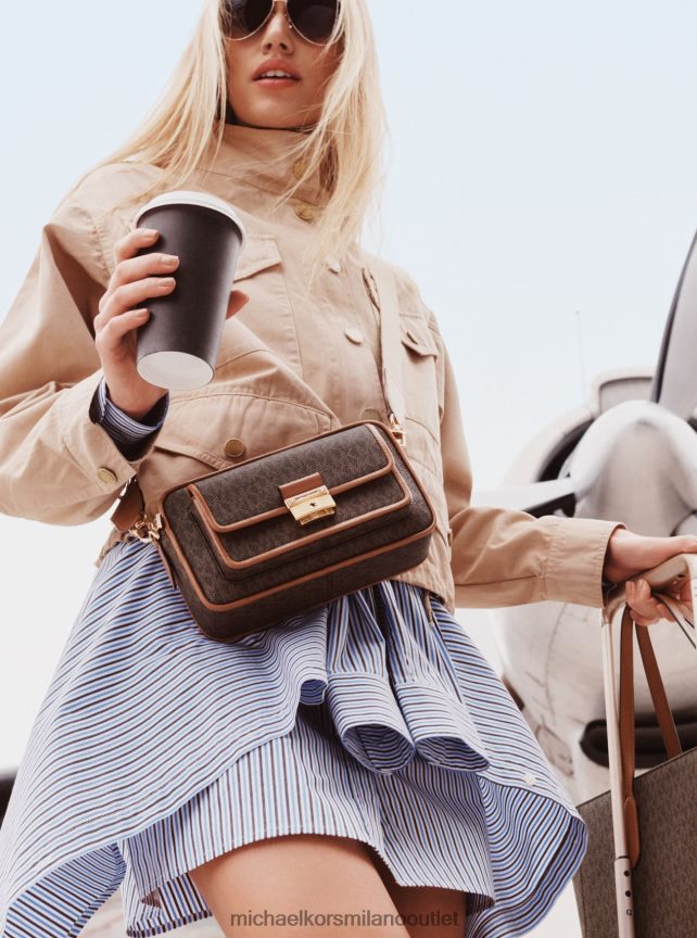 Michael Kors Abito chemisier con annodamento in vita in popeline di cotone a righe donne equipaggio blu P06L0L99 vestiario