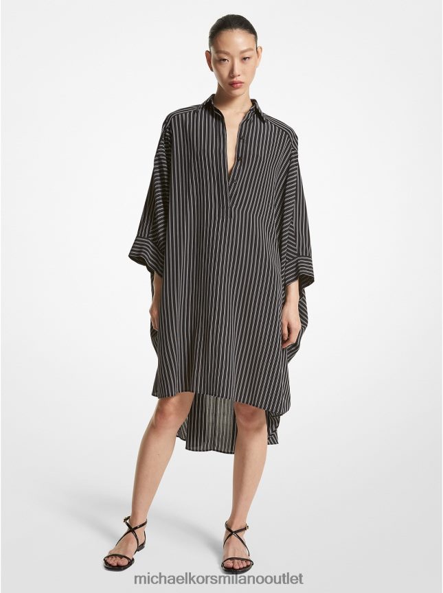 Michael Kors Abito chemisier dolman in crêpe de chine di seta a righe della collezione donne nero bianco P06L0L3419 vestiario