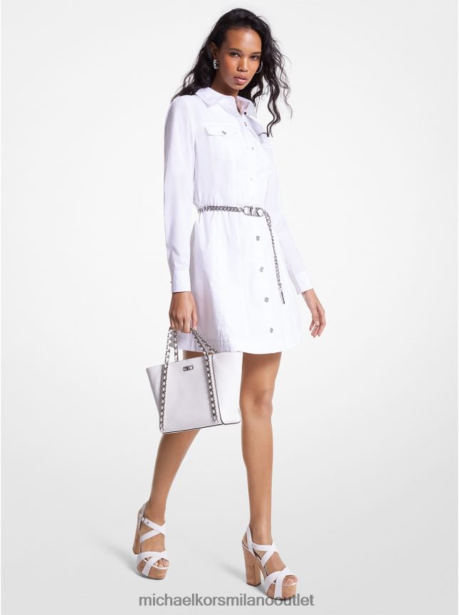 Michael Kors Abito chemisier in popeline di cotone organico stretch con cintura donne bianco P06L0L74 vestiario