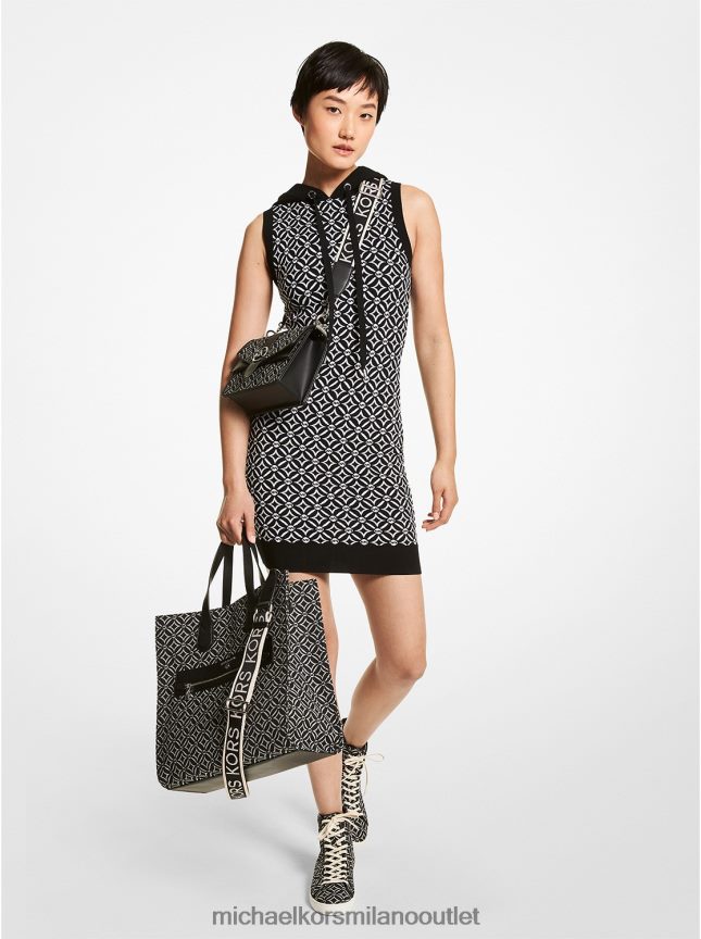 Michael Kors Abito con cappuccio in jacquard con logo donne nero/osso P06L0L124 vestiario