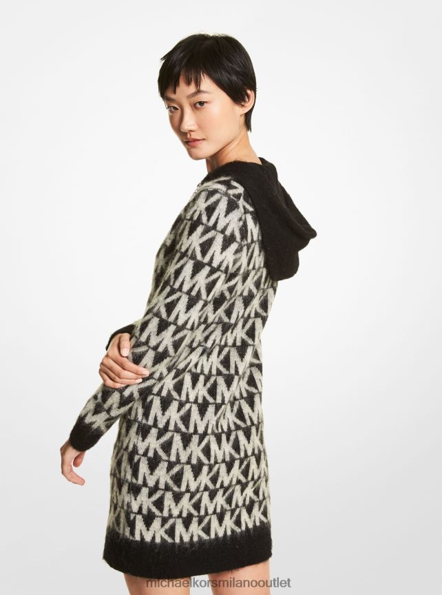Michael Kors Abito con cappuccio in maglia spazzolata con logo donne nero/osso P06L0L132 vestiario