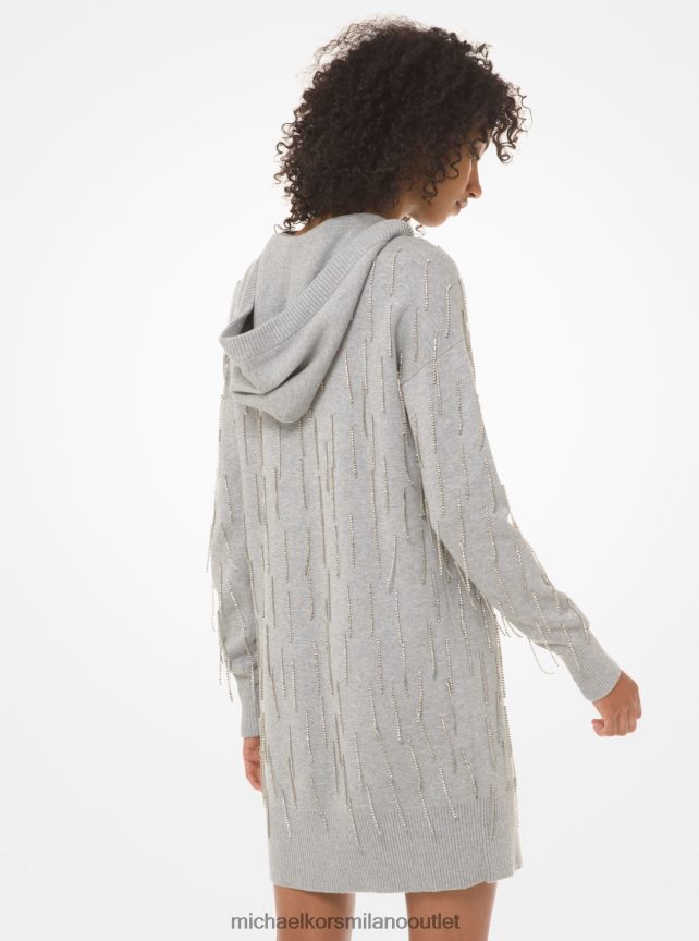 Michael Kors Abito con cappuccio in misto cotone con frange di cristalli donne erica perlata P06L0L184 vestiario