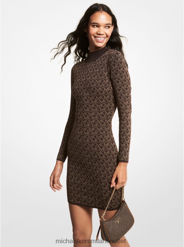 Michael Kors Abito in maglia con collo a lupetto in jacquard con logo donne cioccolato P06L0L166 vestiario