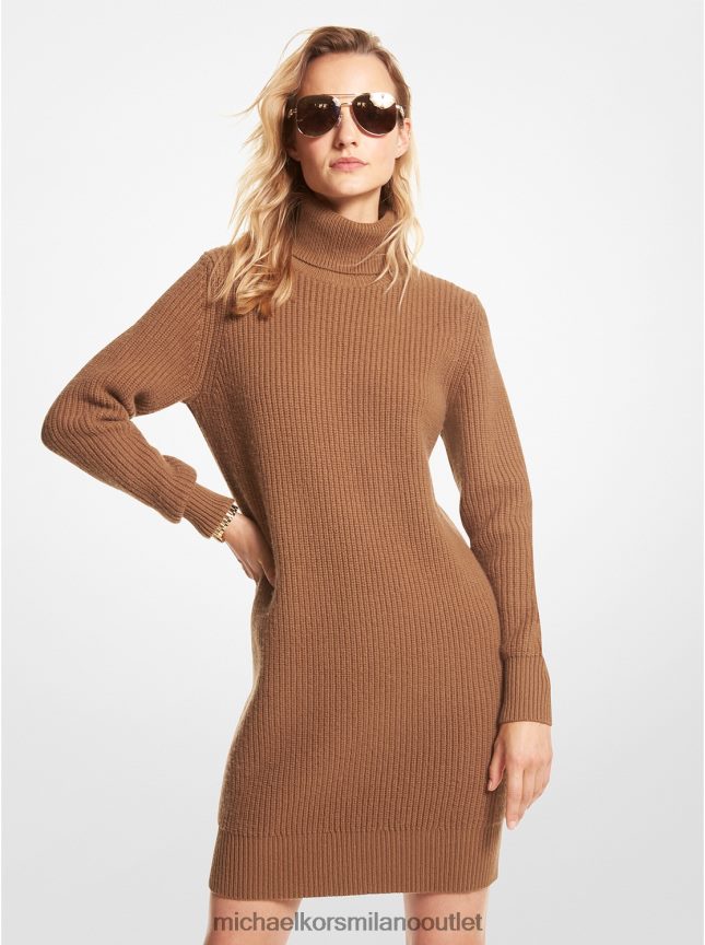 Michael Kors Abito maglia a collo alto in misto lana e cashmere a coste donne buccia P06L0L137 vestiario