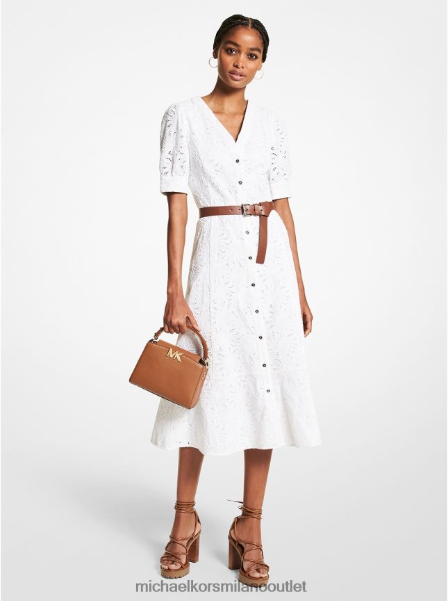 Michael Kors Abito midi in cotone con occhielli di palma donne bianco P06L0L154 vestiario