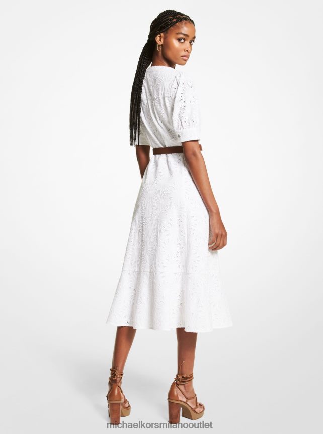 Michael Kors Abito midi in cotone con occhielli di palma donne bianco P06L0L154 vestiario