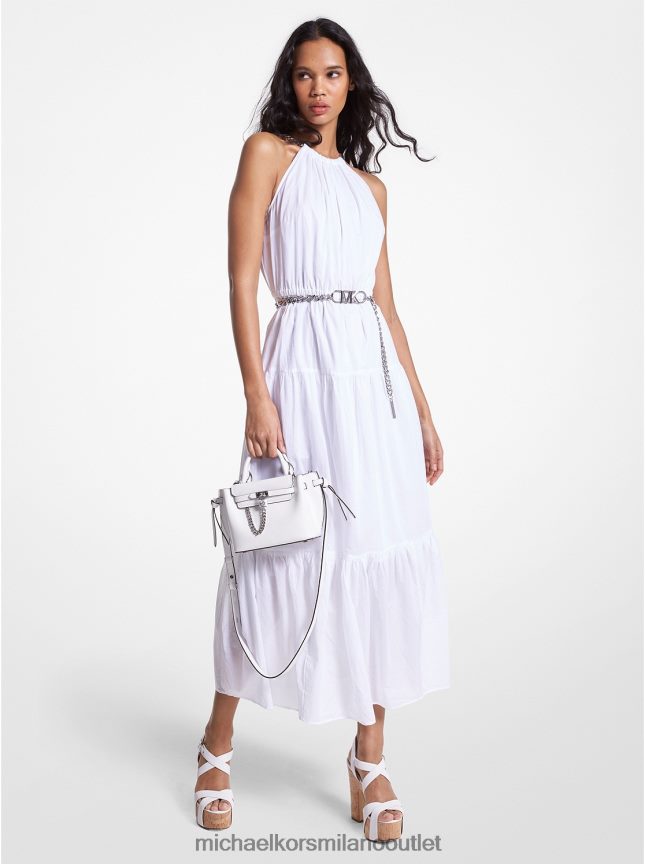 Michael Kors Abito midi in cotone con scollo all'americana e catena donne bianco P06L0L67 vestiario