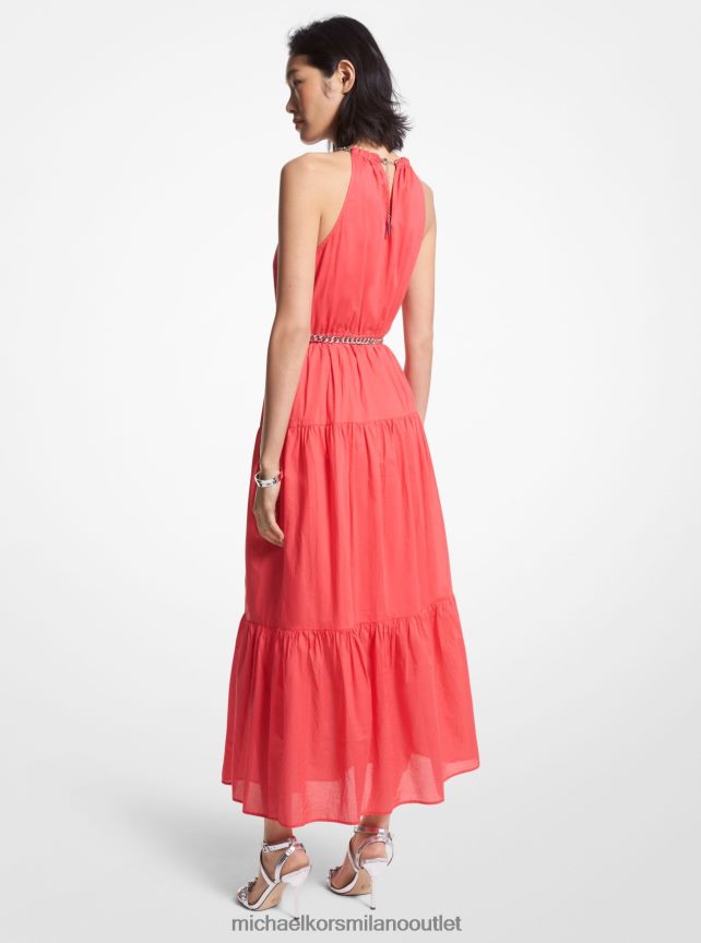 Michael Kors Abito midi in cotone con scollo all'americana e catena donne geranio P06L0L63 vestiario