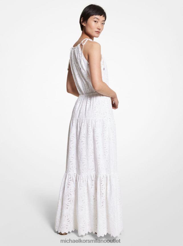 Michael Kors Abito scollato in cotone con occhielli donne bianco P06L0L96 vestiario