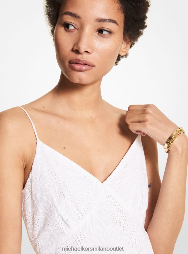 Michael Kors Abito sottoveste in cotone con occhielli di palma donne bianco P06L0L159 vestiario