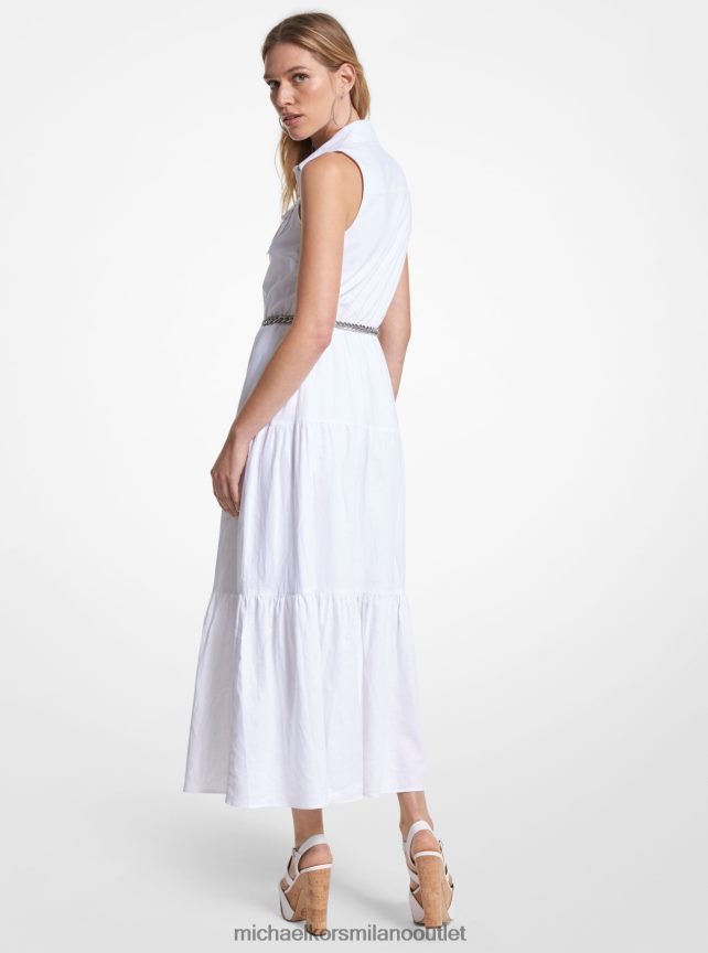 Michael Kors Maxi abito chemisier in misto lino fiammato donne bianco P06L0L41 vestiario