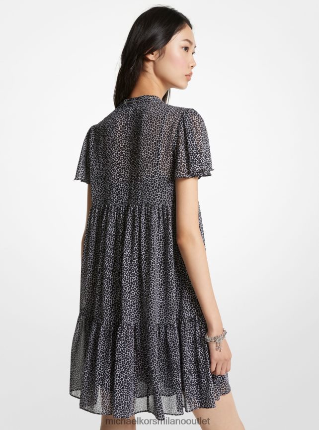 Michael Kors abito a balze in georgette stampa animalier donne nero bianco P06L0L86 vestiario