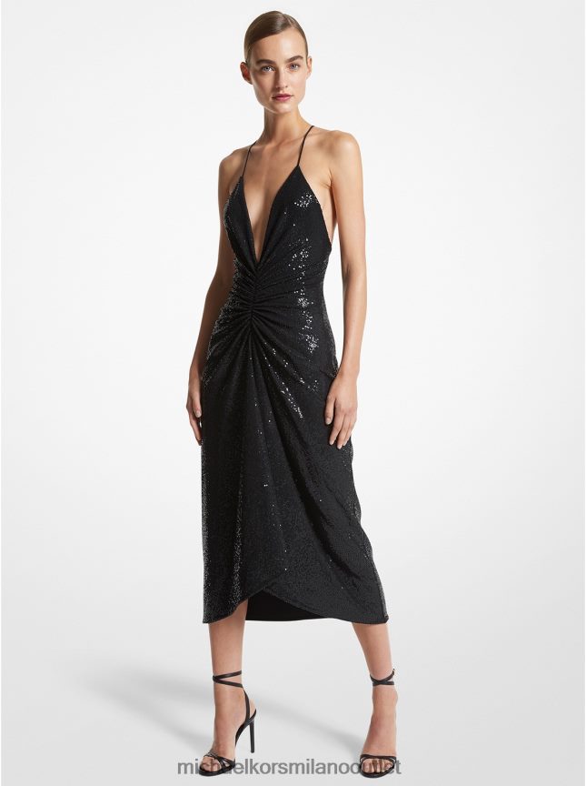 Michael Kors abito a cascata in jersey stretch con paillettes ricamate a mano della collezione donne nero P06L0L3386 vestiario