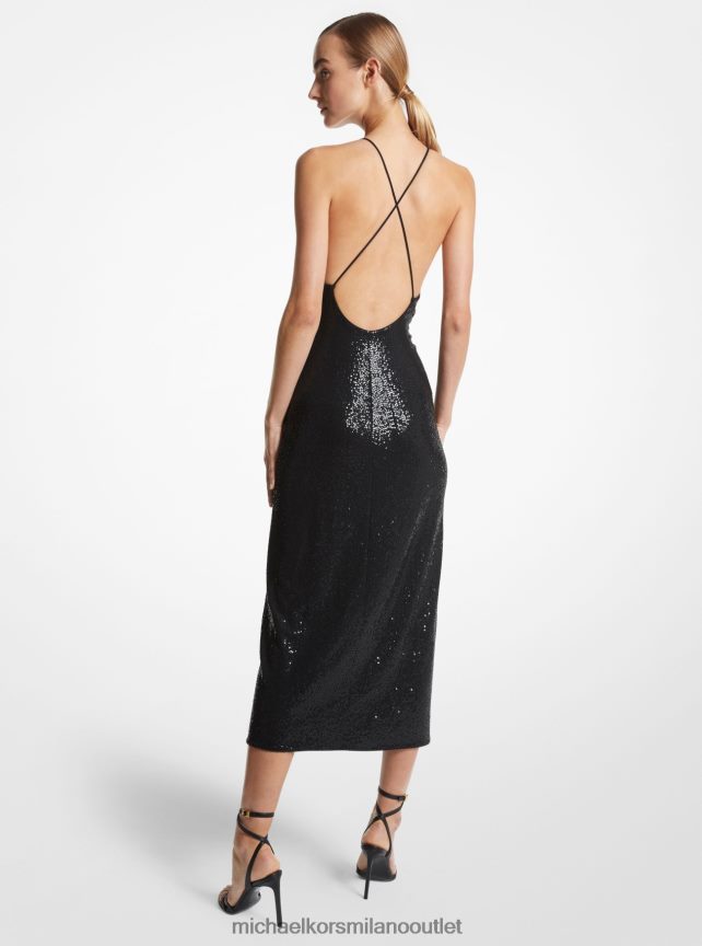 Michael Kors abito a cascata in jersey stretch con paillettes ricamate a mano della collezione donne nero P06L0L3386 vestiario