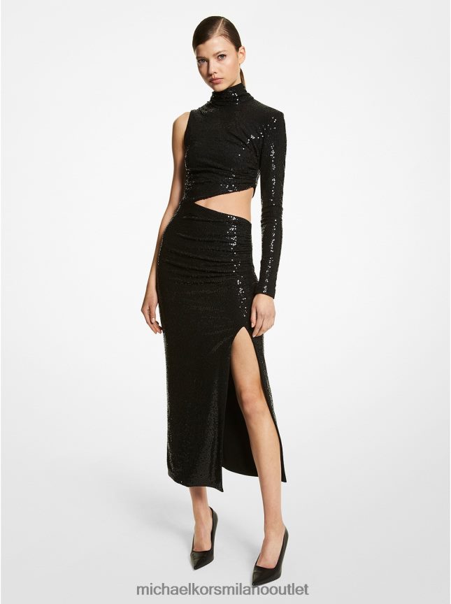 Michael Kors abito asimmetrico della collezione in jersey stretch con paillettes ricamate a mano donne nero P06L0L3588 vestiario