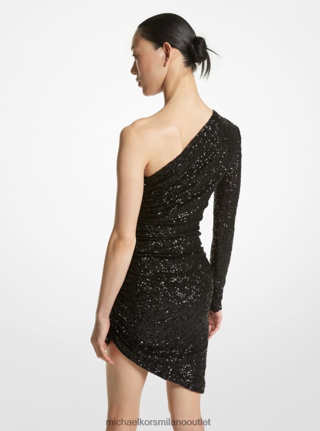 Michael Kors abito asimmetrico di collezione in tulle stretch con paillettes donne nero P06L0L3387 vestiario