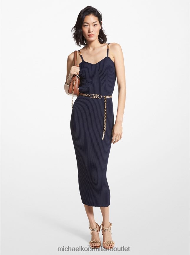 Michael Kors abito bustier in viscosa stretch a costine con cintura donne blu notte P06L0L28 vestiario