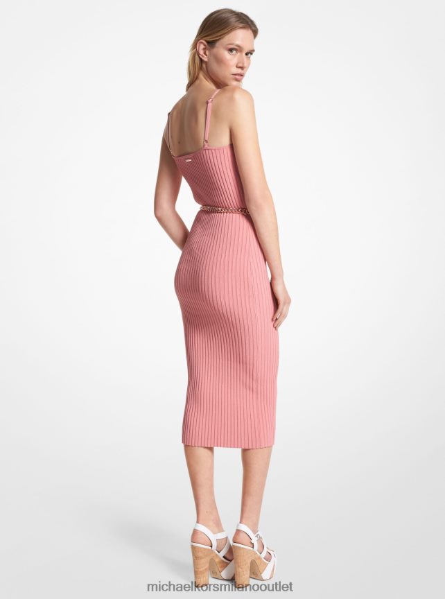 Michael Kors abito bustier in viscosa stretch a costine con cintura donne rosa polverosa P06L0L24 vestiario